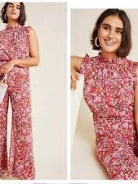 Anthropologie Ali & Jay Los Angeles Floral Mock Neck Wide Leg Jumpsuit Size XS